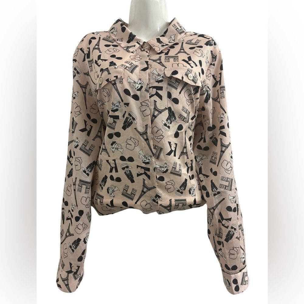 Karl Lagerfeld Paris Printed Button Front Blouse XL